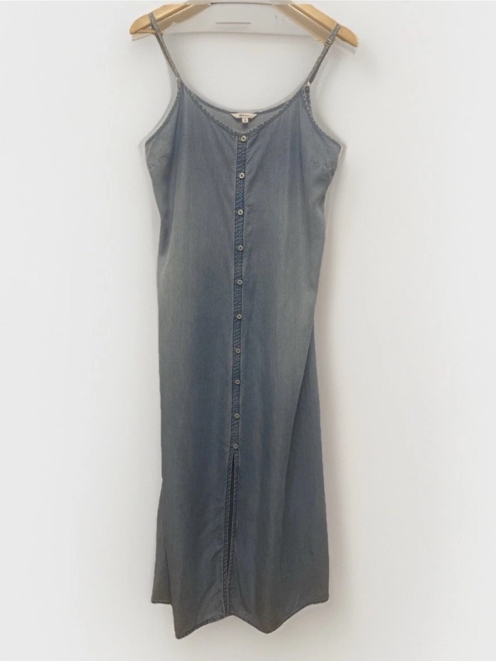 Chambray Tencel Adjustable Spaghetti Strap Summer Midi Dress